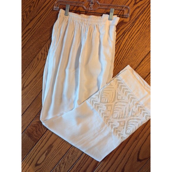 "Behbud Boutique"  Size Large White Embroidery  Pant Pakistani Linen  Blend Boho - Picture 3 of 8